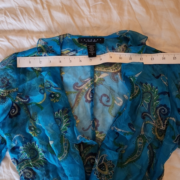 Silk, poly. sheer wrap cardigan, Laundry by Shelli Segal - Picture 5 of 9